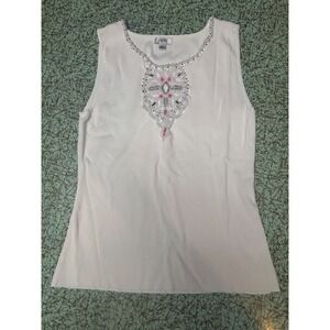 Y2K Cache Womens Beaded White Tank Top Size Large Bling